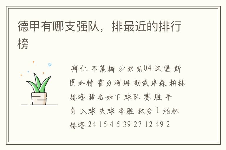 德甲有哪支强队,排最近的排行榜