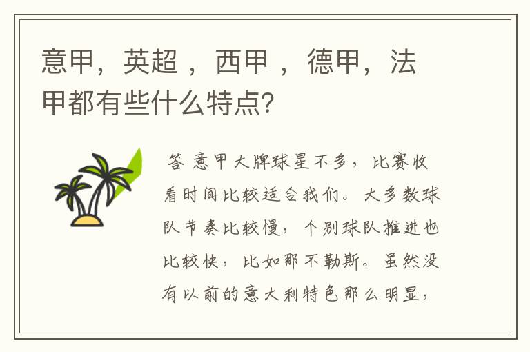 意甲,英超 ,西甲 ,德甲,法甲都有些什么特点?