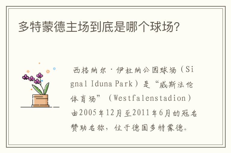 多特蒙德主场到底是哪个球场?