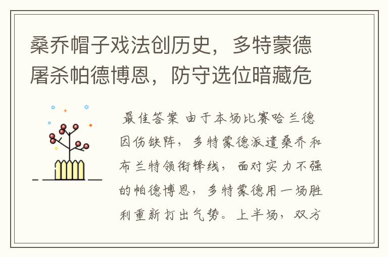 桑乔帽子戏法创历史,多特蒙德屠杀帕德博恩,防守选位暗藏危机