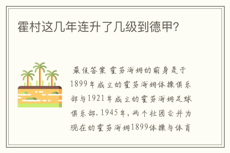 霍村这几年连升了几级到德甲?