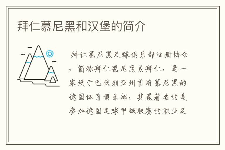 拜仁慕尼黑和汉堡的简介