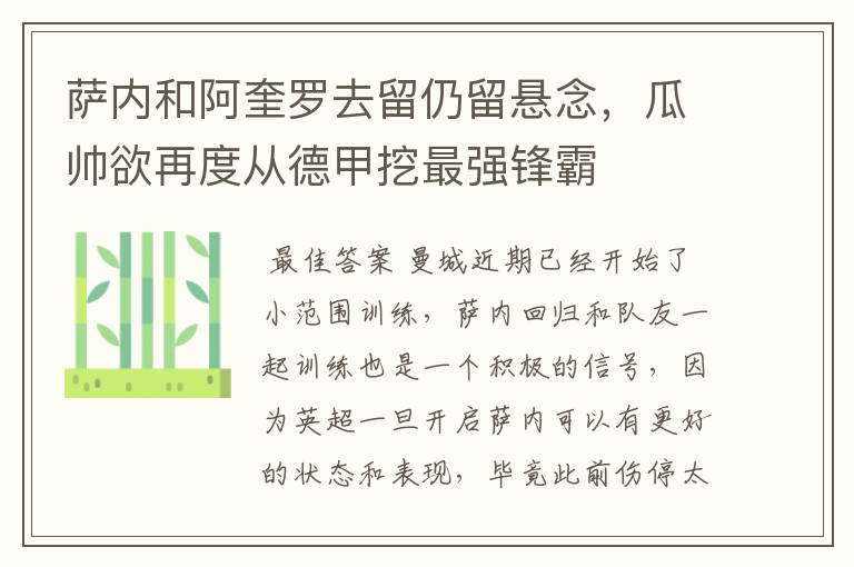 萨内和阿奎罗去留仍留悬念,瓜帅欲再度从德甲挖最强锋霸