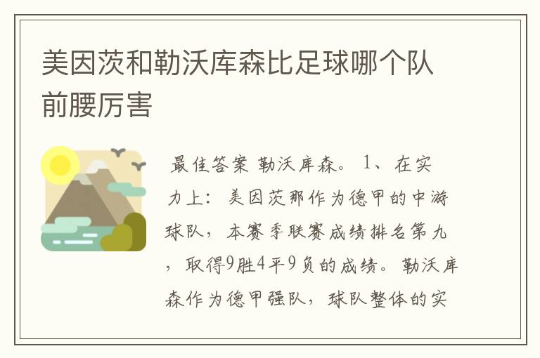 美因茨和勒沃库森比足球哪个队前腰厉害