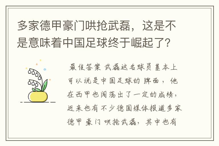 多家德甲豪门哄抢武磊,这是不是意味着中国足球终于崛起了?