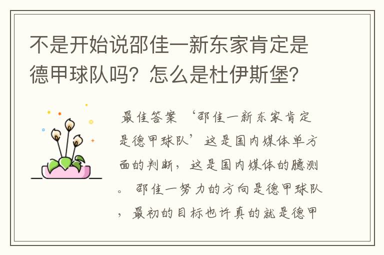 不是开始说邵佳一新东家肯定是德甲球队吗?怎么是杜伊斯堡?是德乙?邵佳一怎么不去德甲了?