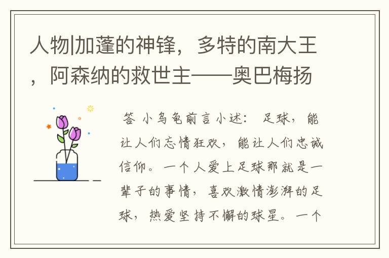 人物|加蓬的神锋,多特的南大王,阿森纳的救世主——奥巴梅扬!