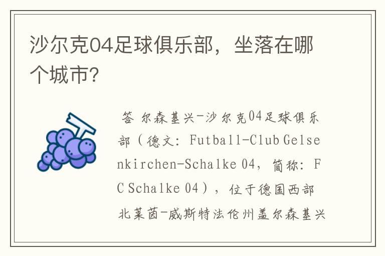 沙尔克04足球俱乐部,坐落在哪个城市?