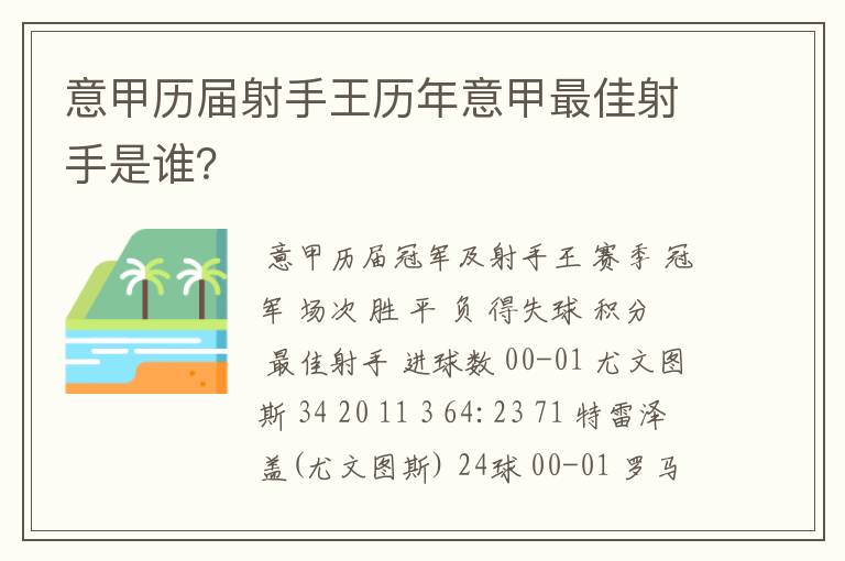 意甲历届射手王历年意甲最佳射手是谁?