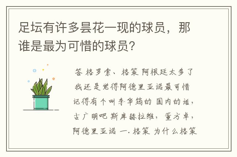 足坛有许多昙花一现的球员,那谁是最为可惜的球员?