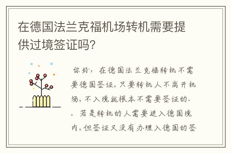 在德国法兰克福机场转机需要提供过境签证吗?