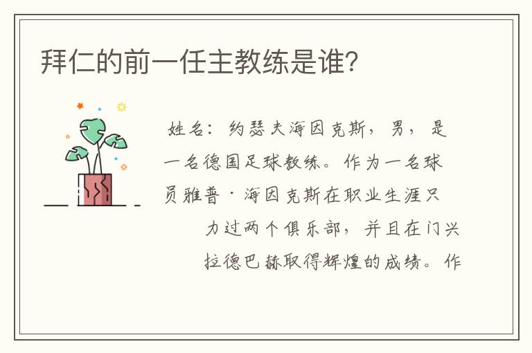 拜仁的前一任主教练是谁?