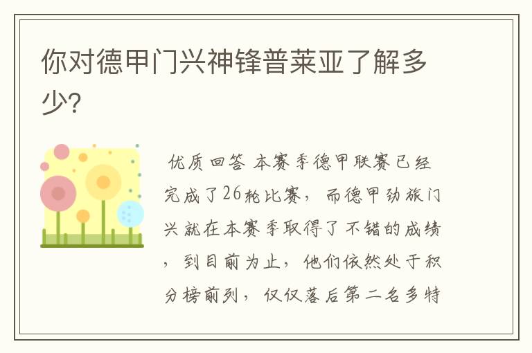 你对德甲门兴神锋普莱亚了解多少?