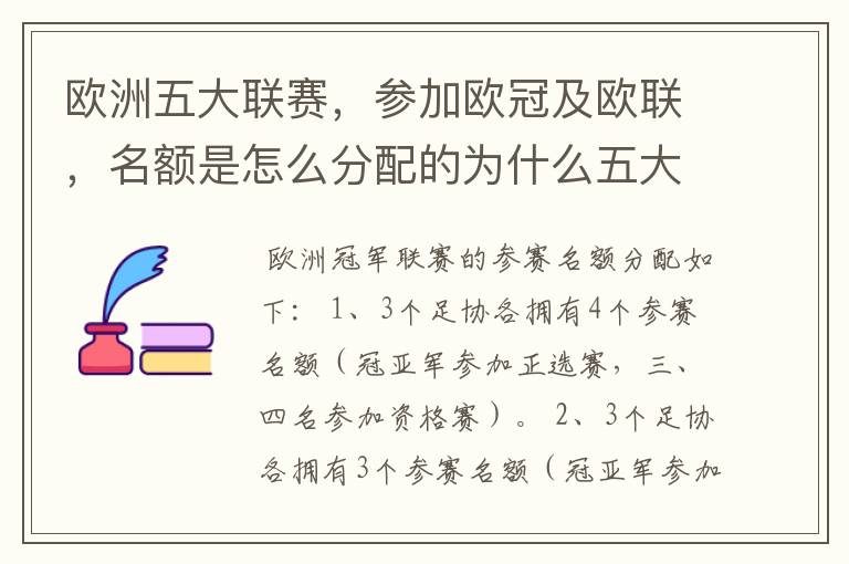 欧洲五大联赛,参加欧冠及欧联,名额是怎么分配的为什么五大联赛只有法甲