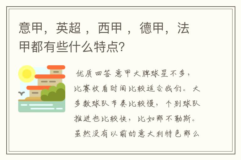 意甲,英超 ,西甲 ,德甲,法甲都有些什么特点?
