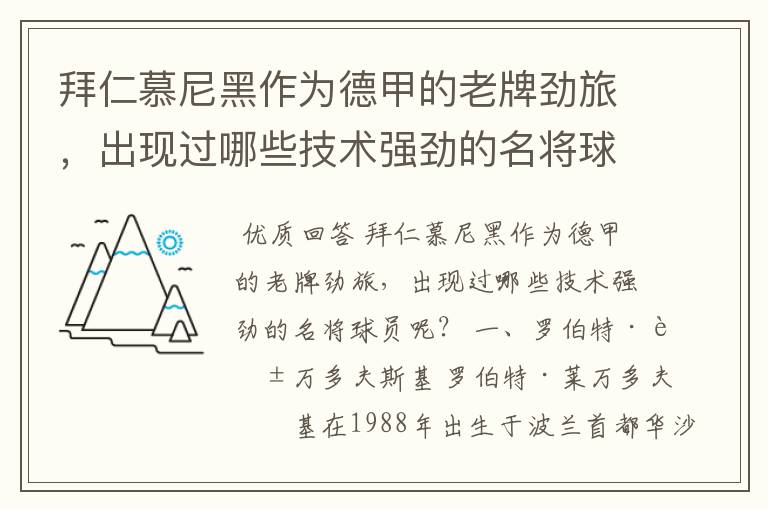 拜仁慕尼黑作为德甲的老牌劲旅,出现过哪些技术强劲的名将球员呢?