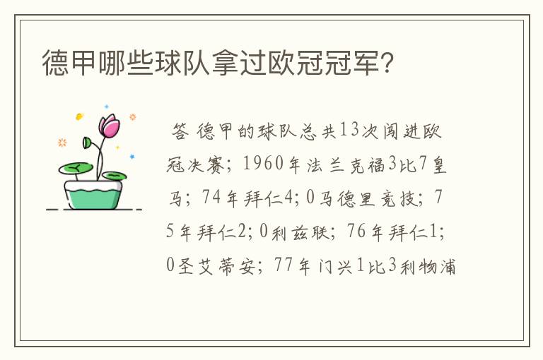 德甲哪些球队拿过欧冠冠军?