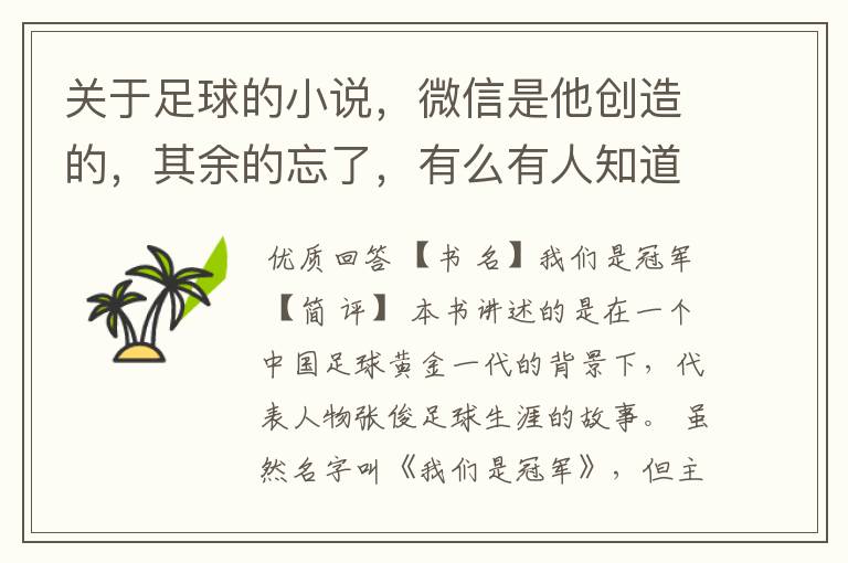 关于足球的小说,微信是他创造的,其余的忘了,有么有人知道叫啥