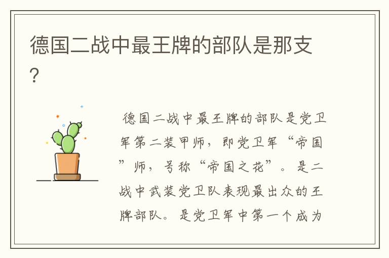 德国二战中最王牌的部队是那支?