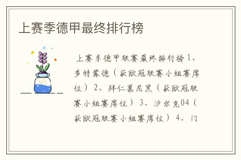 上赛季德甲最终排行榜