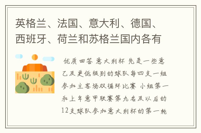英格兰、法国、意大利、德国、西班牙、荷兰和苏格兰国内各有什么杯赛?