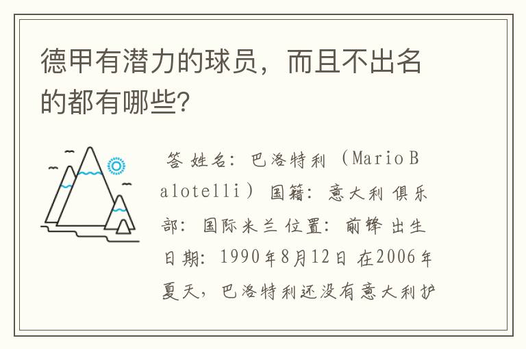 德甲有潜力的球员，而且不出名的都有哪些？