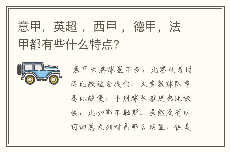 意甲,英超 ,西甲 ,德甲,法甲都有些什么特点?