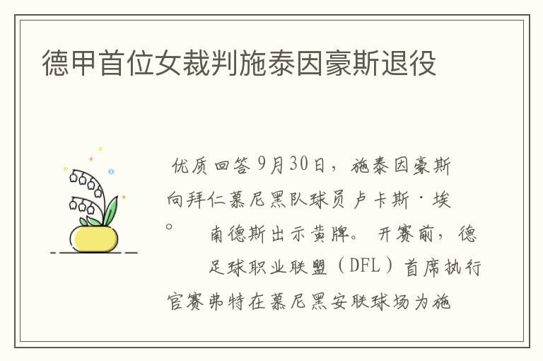 德甲首位女裁判施泰因豪斯退役
