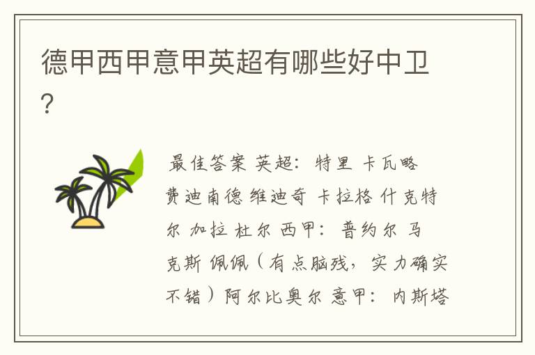 德甲西甲意甲英超有哪些好中卫?