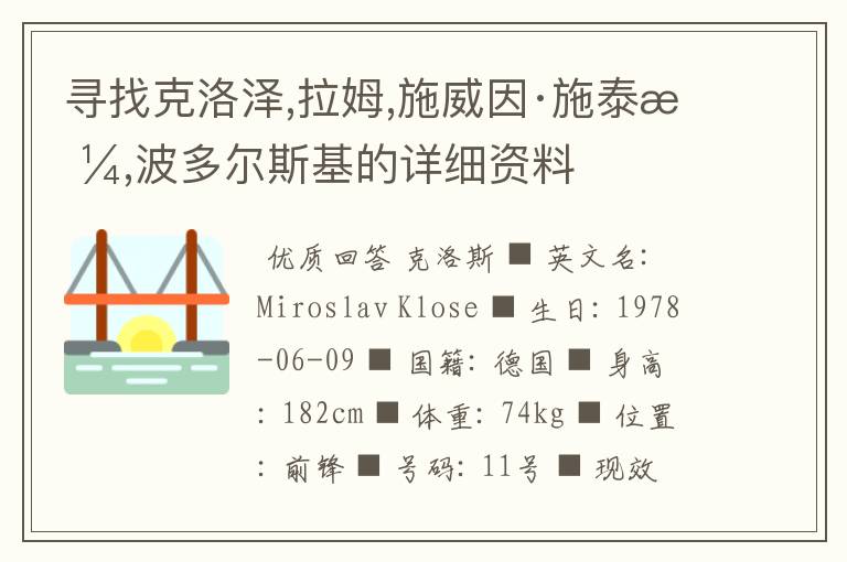 寻找克洛泽,拉姆,施威因·施泰格,波多尔斯基的详细资料