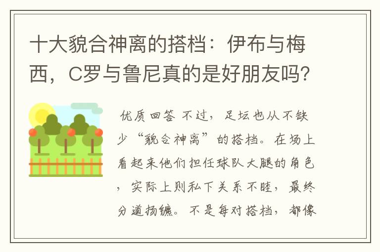 十大貌合神离的搭档:伊布与梅西,C罗与鲁尼真的是好朋友吗?