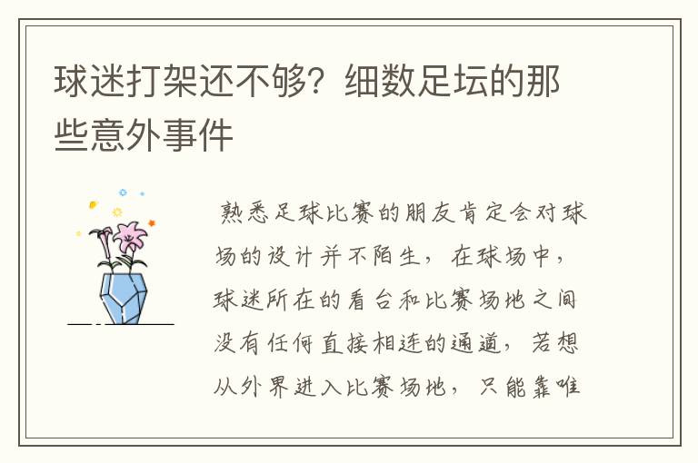 球迷打架还不够?细数足坛的那些意外事件