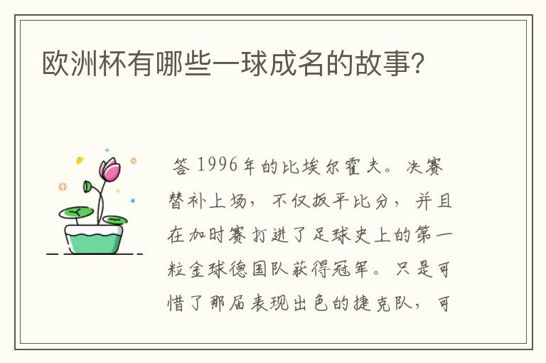 欧洲杯有哪些一球成名的故事?