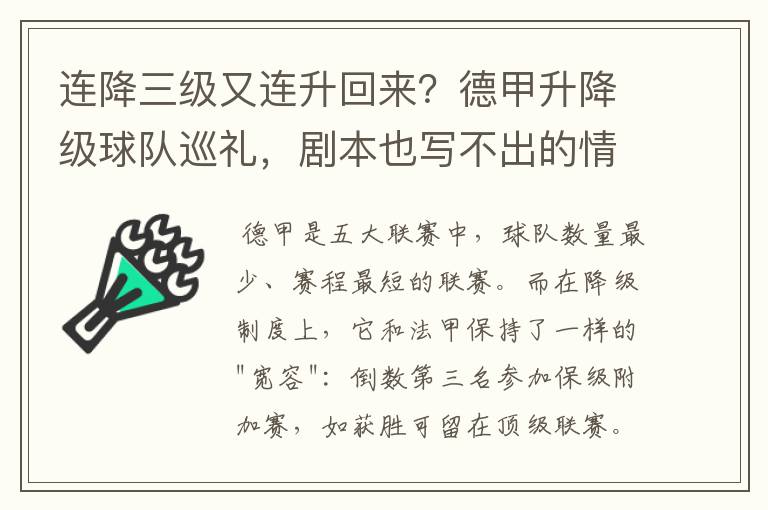 连降三级又连升回来?德甲升降级球队巡礼,剧本也写不出的情节