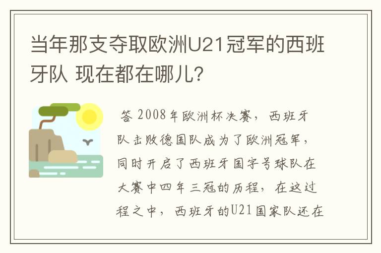 当年那支夺取欧洲U21冠军的西班牙队 现在都在哪儿?