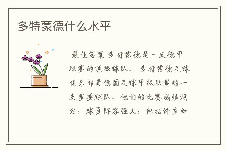 多特蒙德什么水平