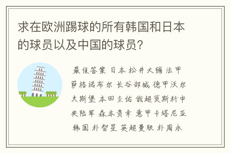 求在欧洲踢球的所有韩国和日本的球员以及中国的球员?