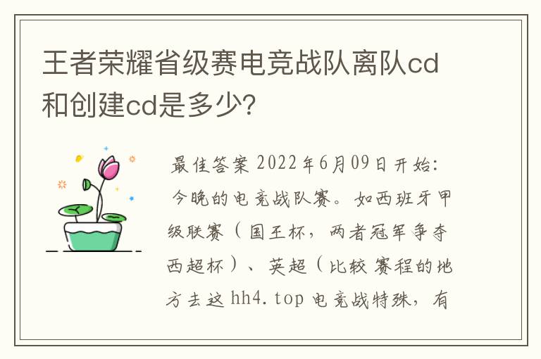 王者荣耀省级赛电竞战队离队cd和创建cd是多少?
