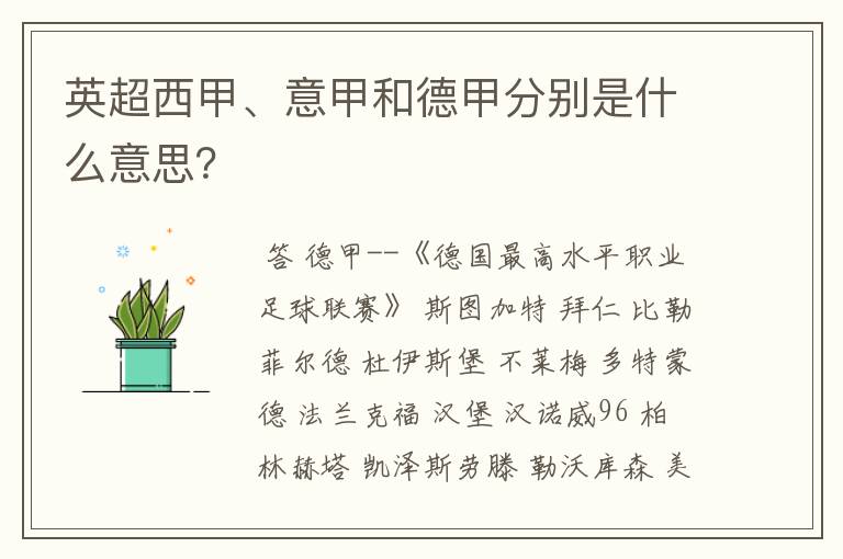 英超西甲、意甲和德甲分别是什么意思?