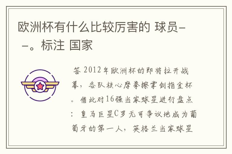 欧洲杯有什么比较厉害的 球员- -。标注 国家