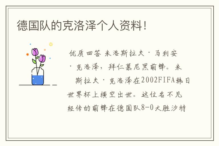 德国队的克洛泽个人资料!