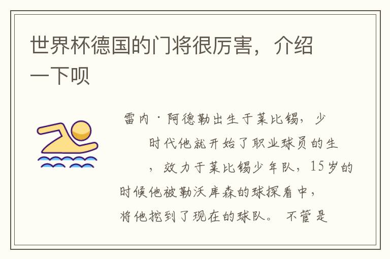 世界杯德国的门将很厉害,介绍一下呗