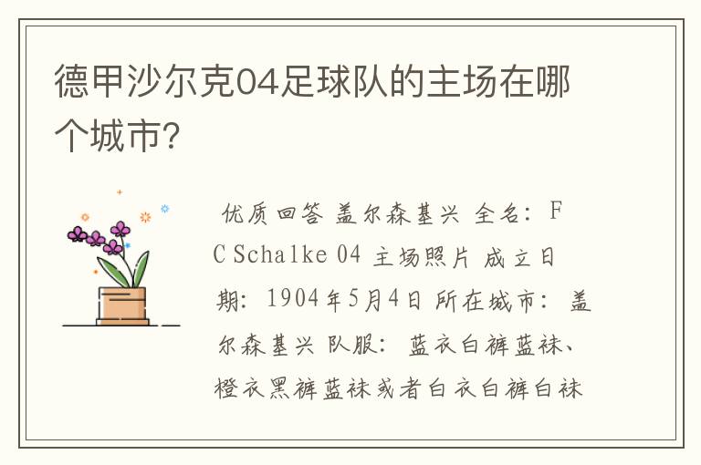 德甲沙尔克04足球队的主场在哪个城市?