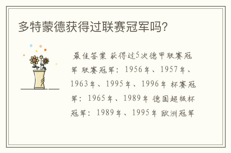多特蒙德获得过联赛冠军吗?