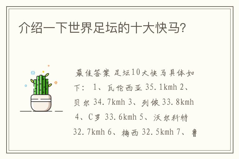 介绍一下世界足坛的十大快马？