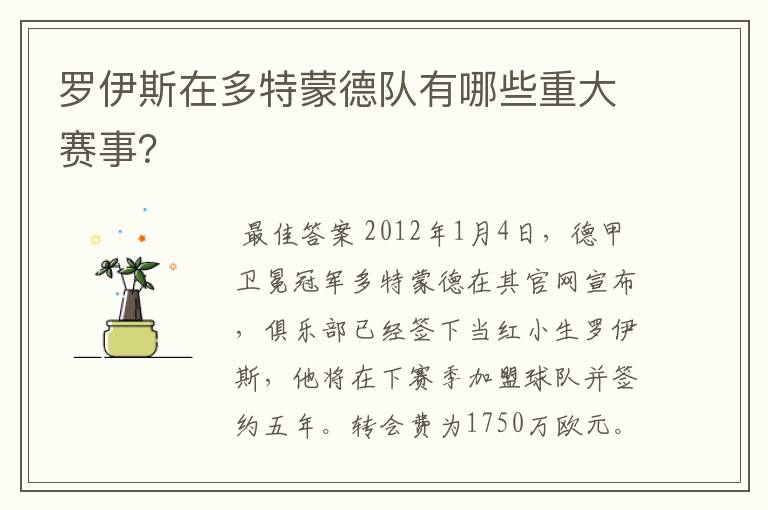 罗伊斯在多特蒙德队有哪些重大赛事?