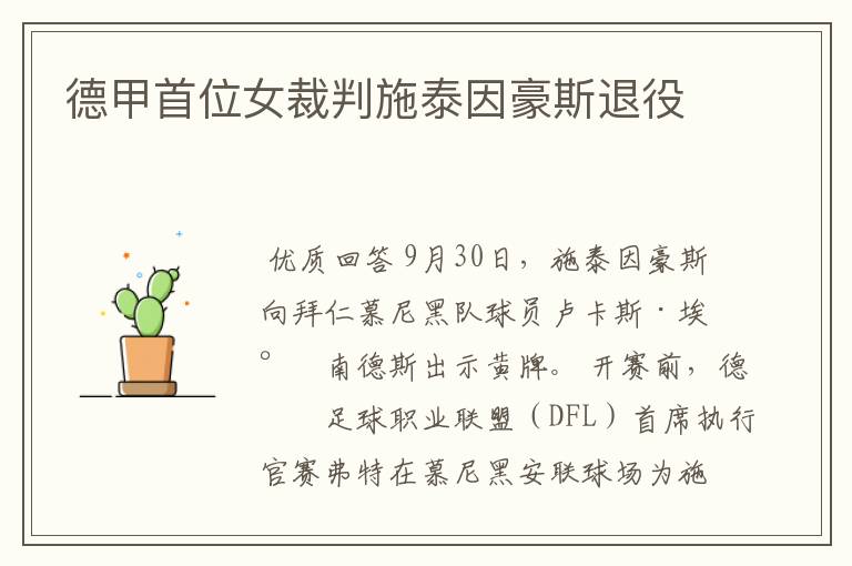 德甲首位女裁判施泰因豪斯退役