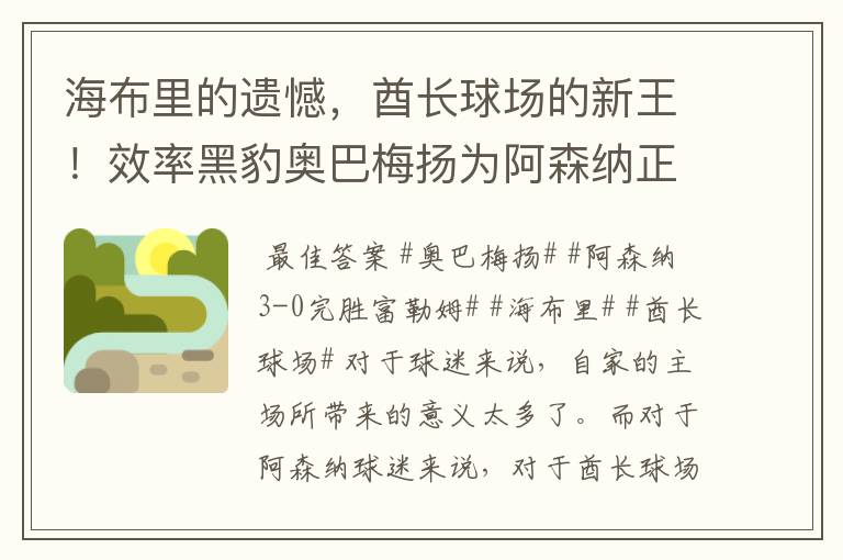 海布里的遗憾,酋长球场的新王!效率黑豹奥巴梅扬为阿森纳正名!