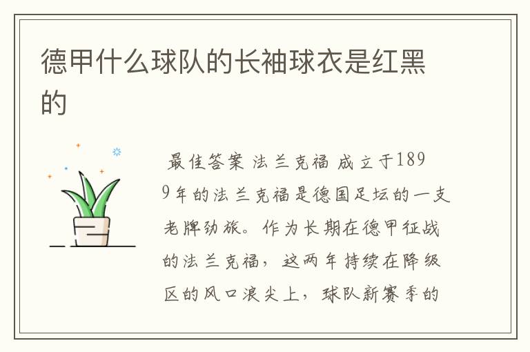 德甲什么球队的长袖球衣是红黑的