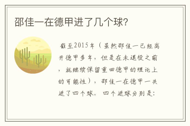 邵佳一在德甲进了几个球?
